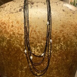 BBJ Necklace Multi Strand Black Spinel & Freshwater Pearls